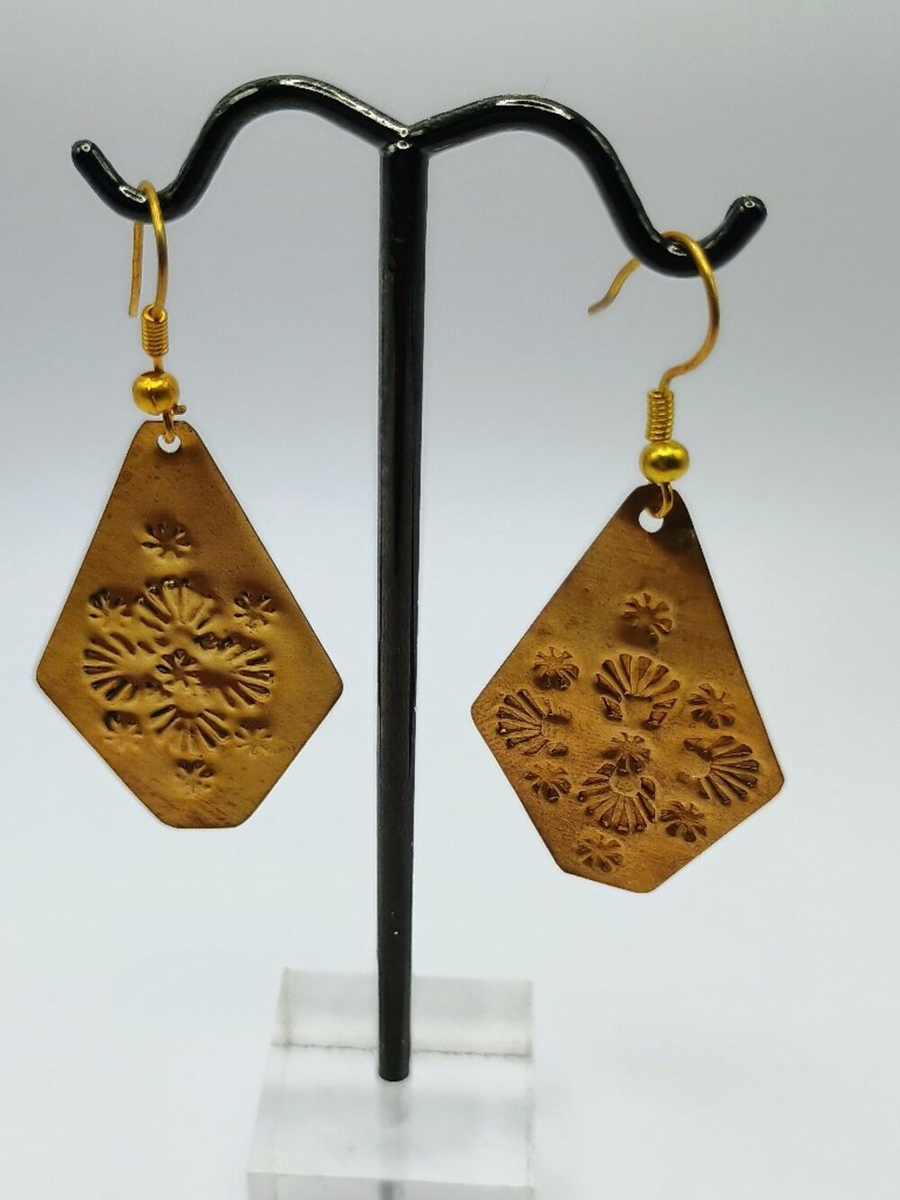 Handmade Bronze Earrings with Organic Motifs and Geometric Design